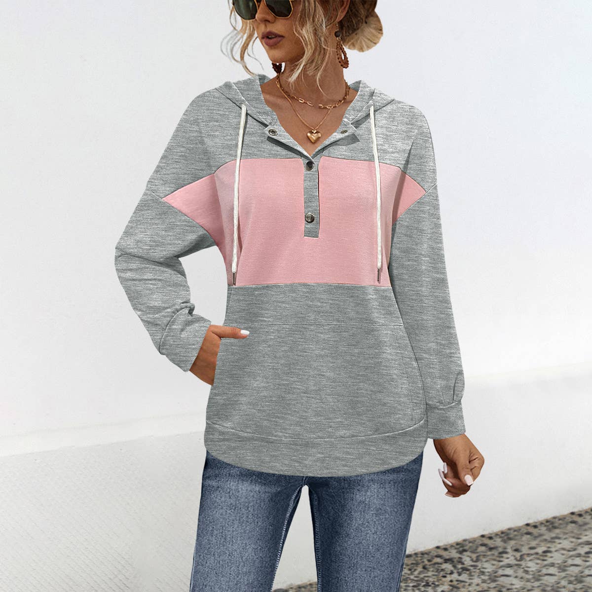 Fashion hooded patchwork color casual hoodie