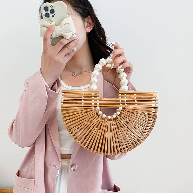 Weave fashionable hollowed-out pearl handbags