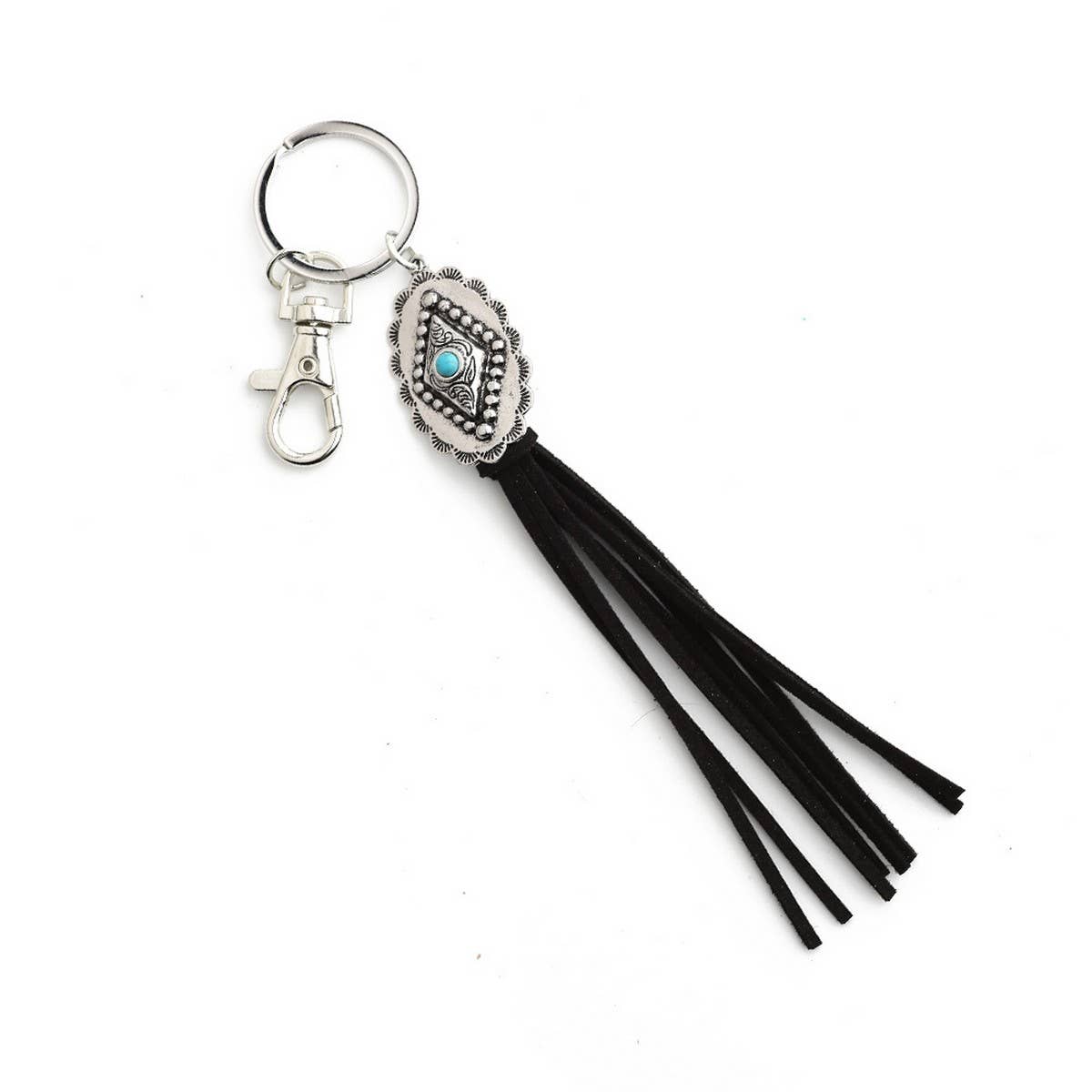 Boho DiamondKeychain withTassel and TurquoiseCharm_CWAB5082