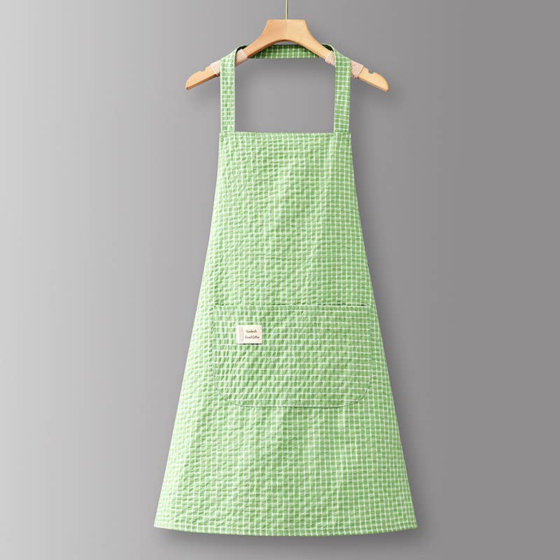 Cotton Striped Grid Kitchen Apron with Pocket