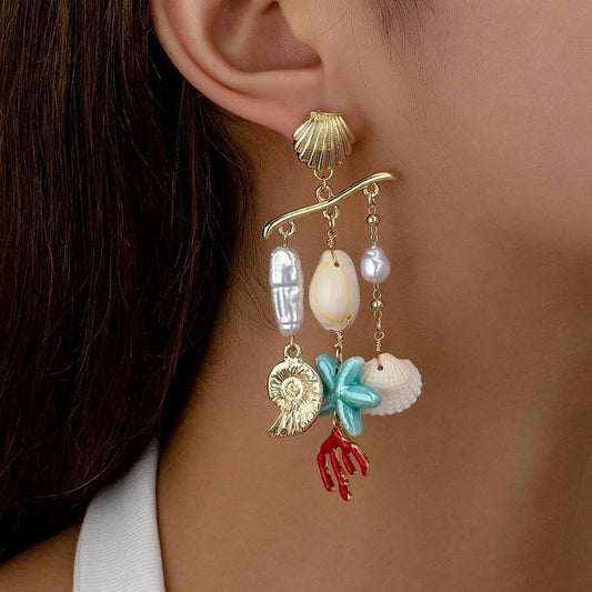 Stainless Steel Ocean Series Conch Shell Earrings_CWAJE5117