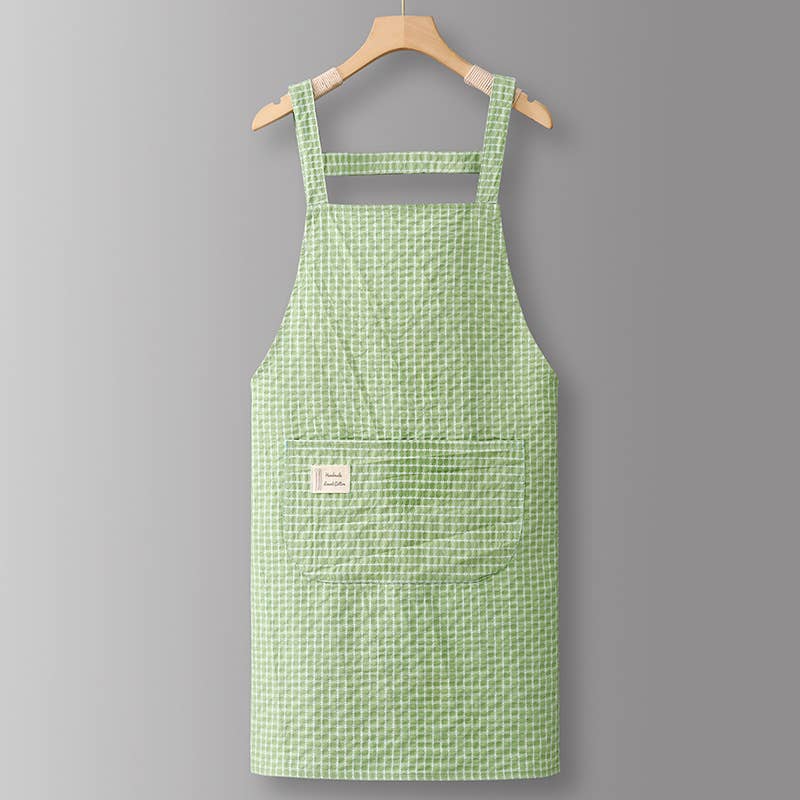 Cotton Striped Grid Kitchen Apron with Pocket