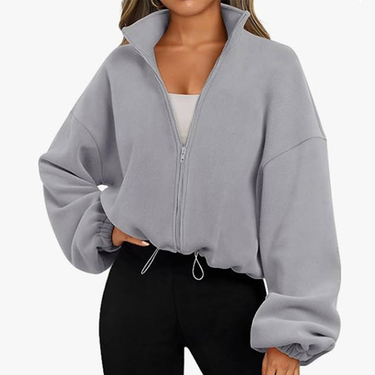 SIMPLE STAND-UP COLLAR CARDIGAN ZIPPER HOODIE