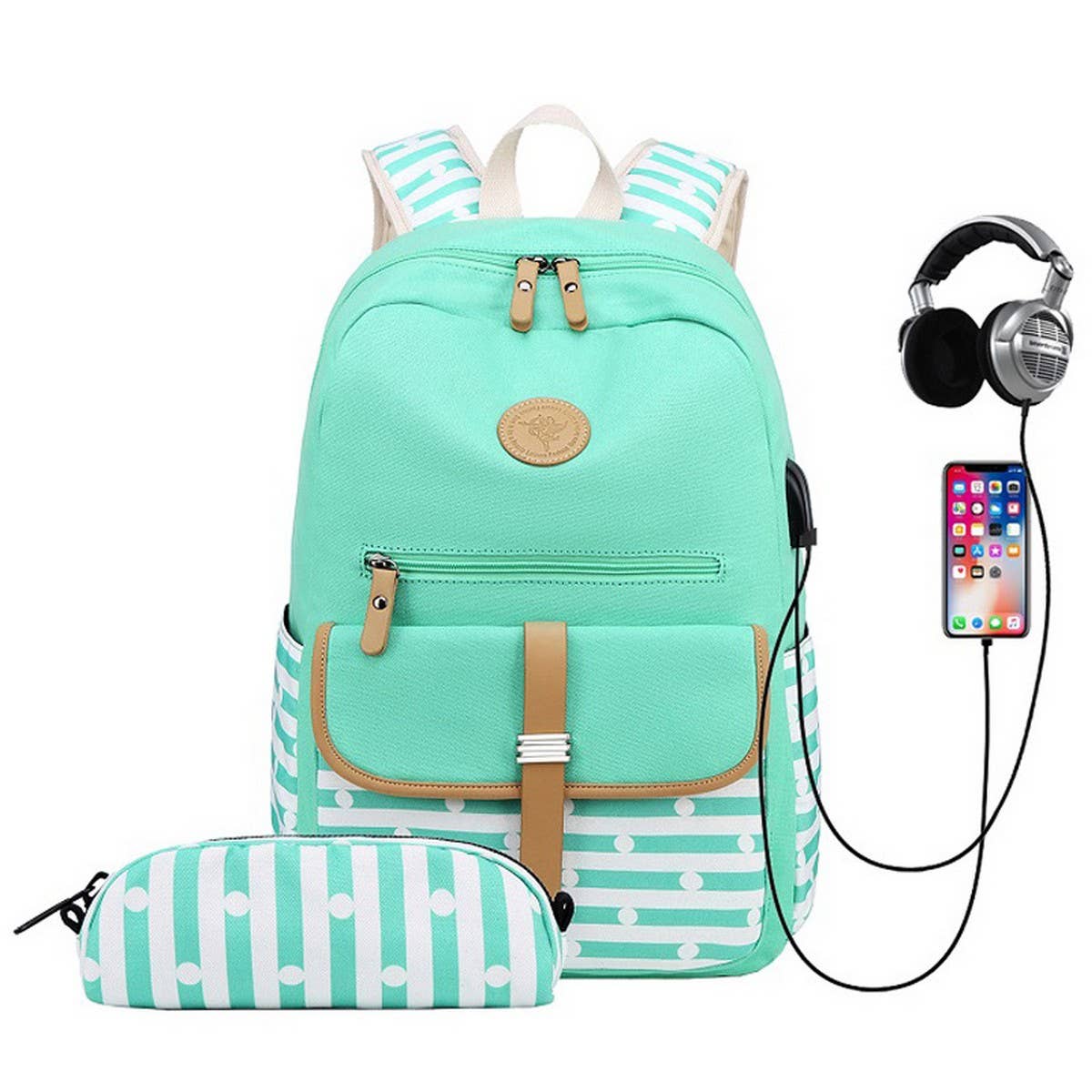 Canvas Backpacks for School 2Pcs USB Set_CWAB5494