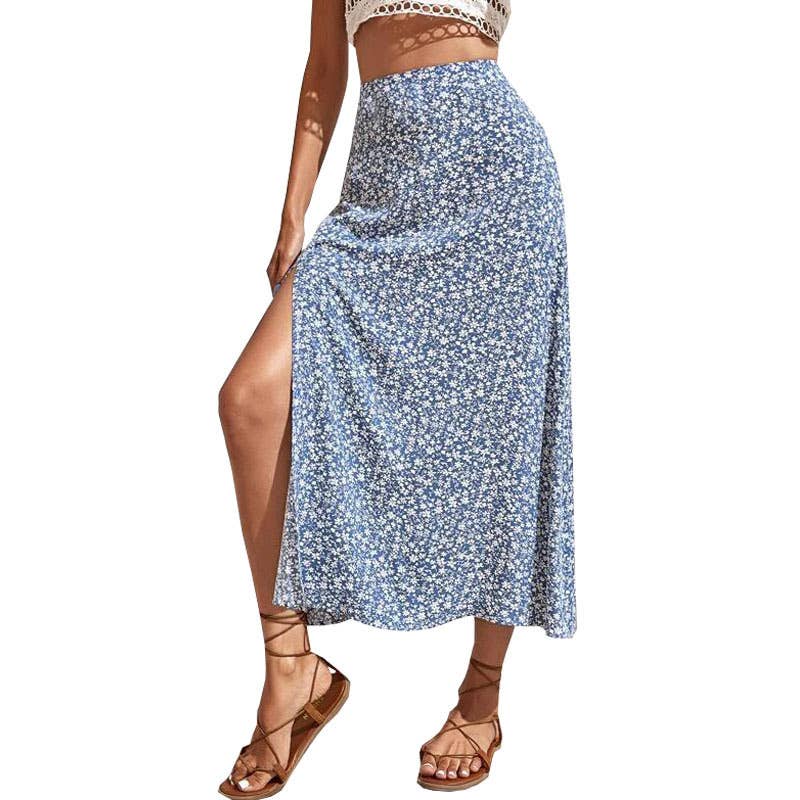 High-slit A-line body-hugging mid-waist skirt