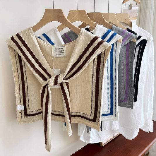 DOUBLE ROW STRIPED FRAME KNITTED SHAWL