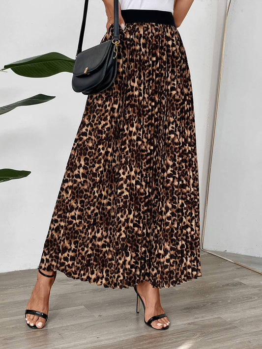 TEMPERAMENT COMMUTER LEOPARD PLEATED SKIRT