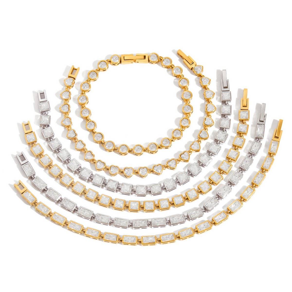 18K Gold Square Zircon Tennis Bracelet, Minimalist_CWAJE4778