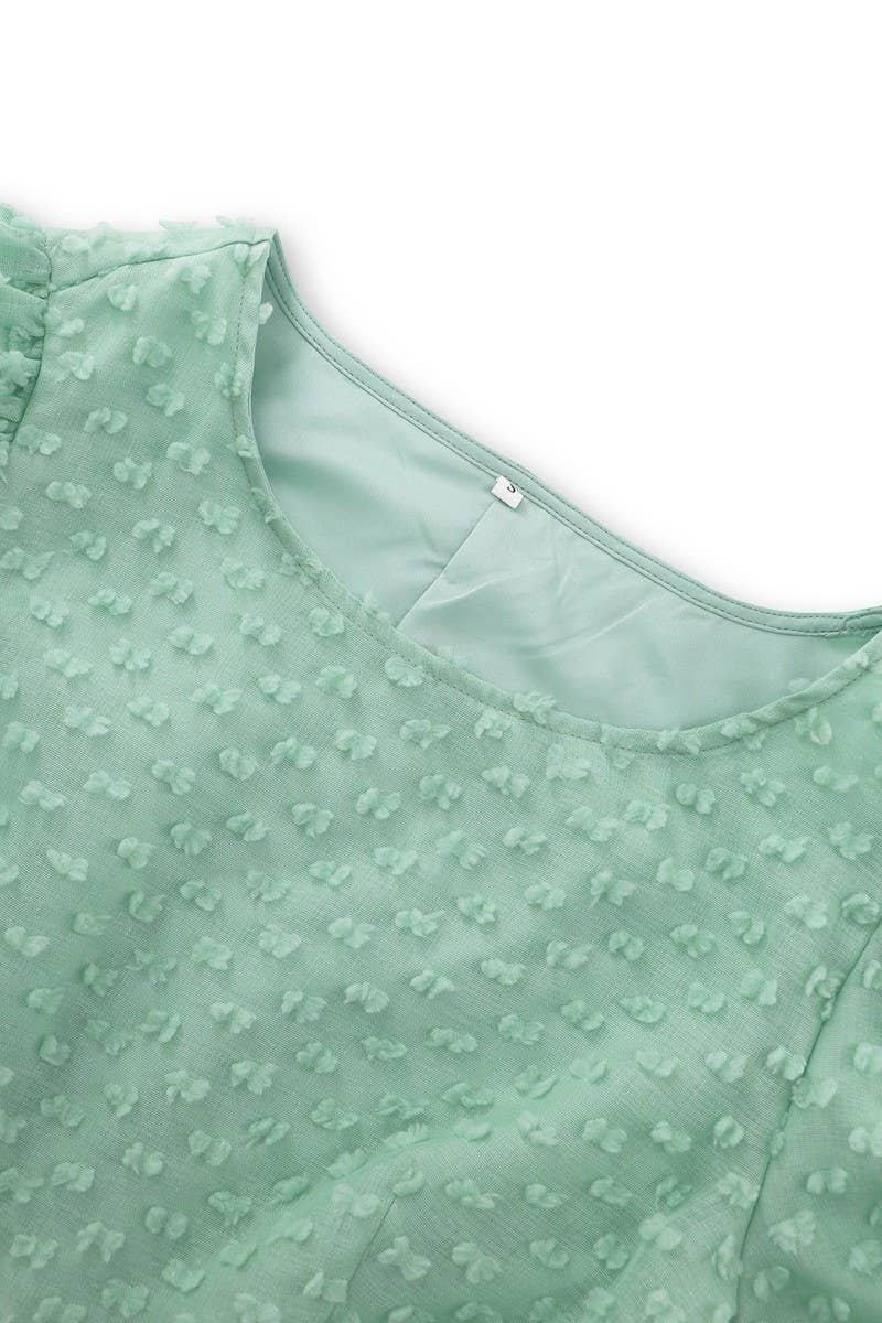 CWDMD3996_ROUND NECK TIE JACQUARD LONG SLEEVE DRESS