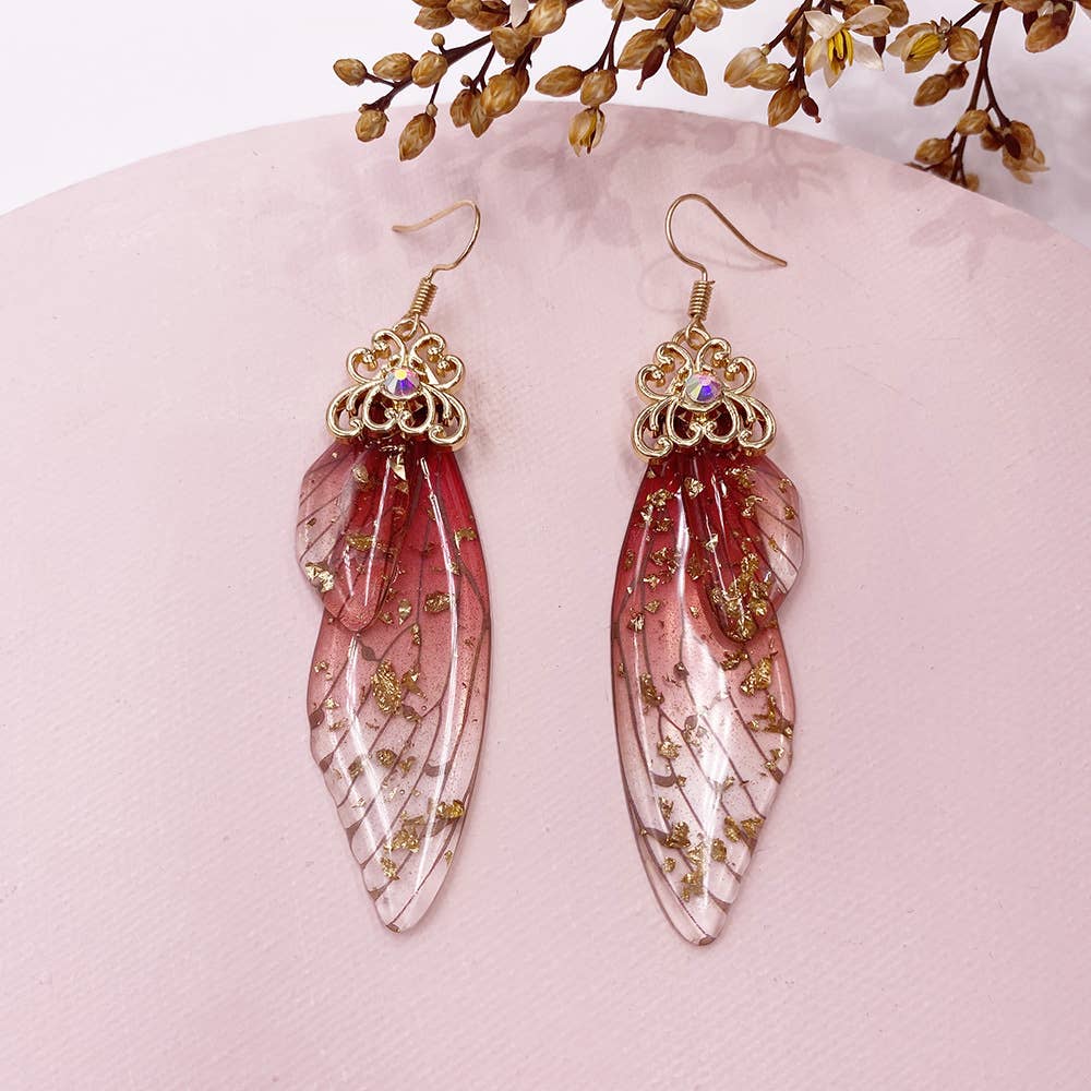 Elegant long earrings with cicada wing wings