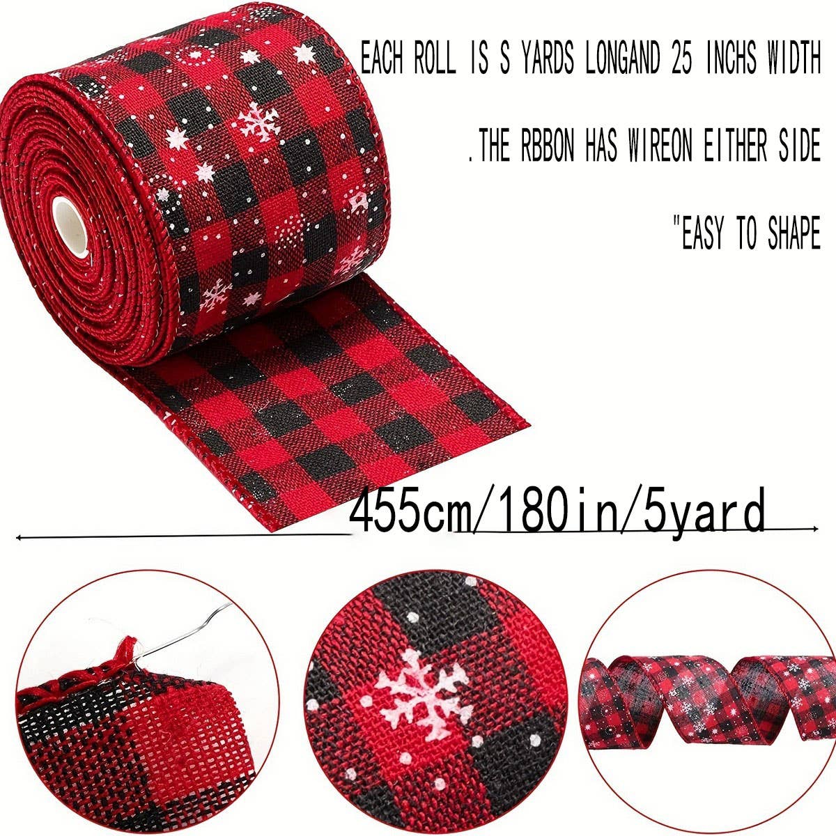 CWMM10202_PLAID CHRISTMAS RIBBON SET 4 COLORS GIFT
