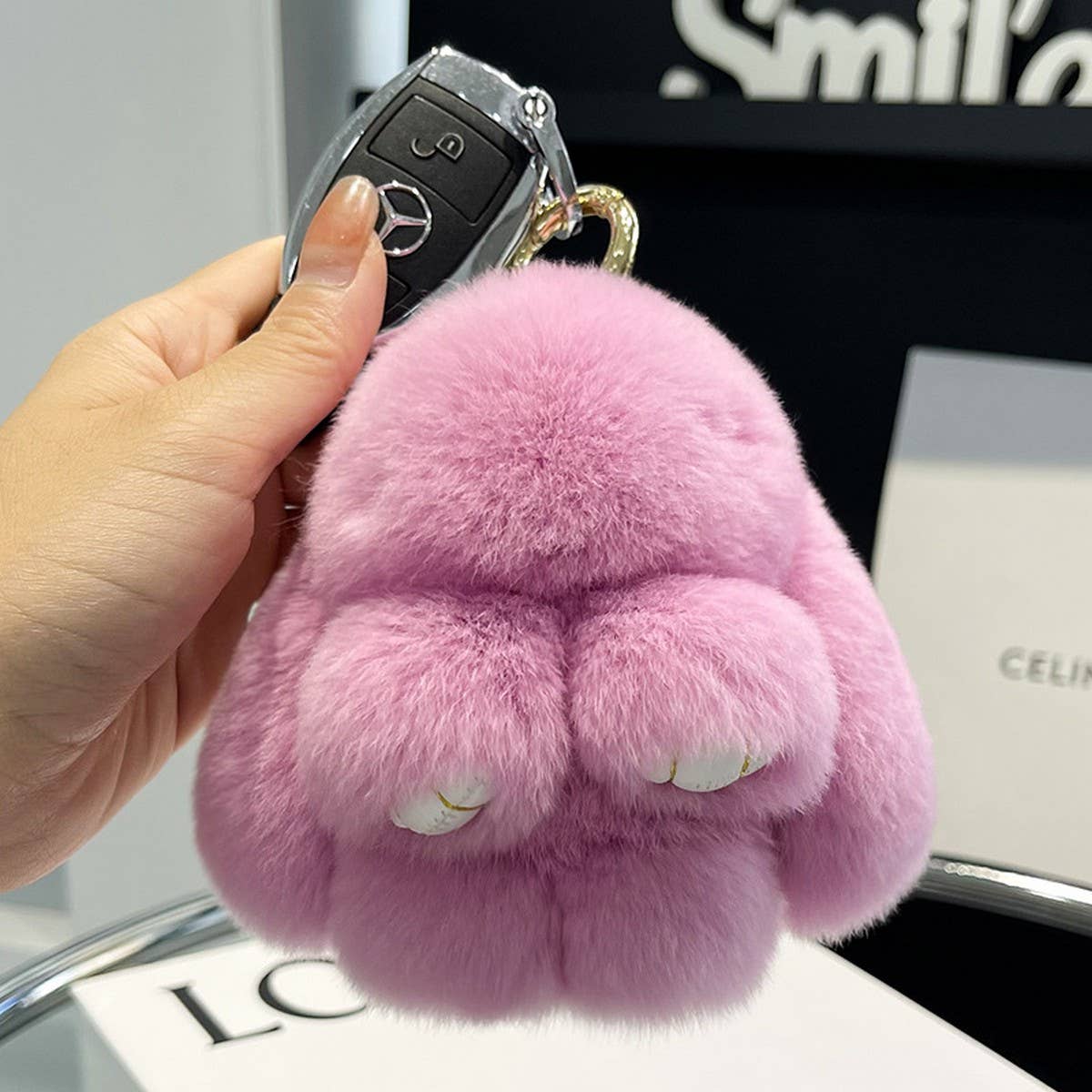 NEW MINI CUTE PLUSH BUNNY CAR KEYCHAIN PENDANT