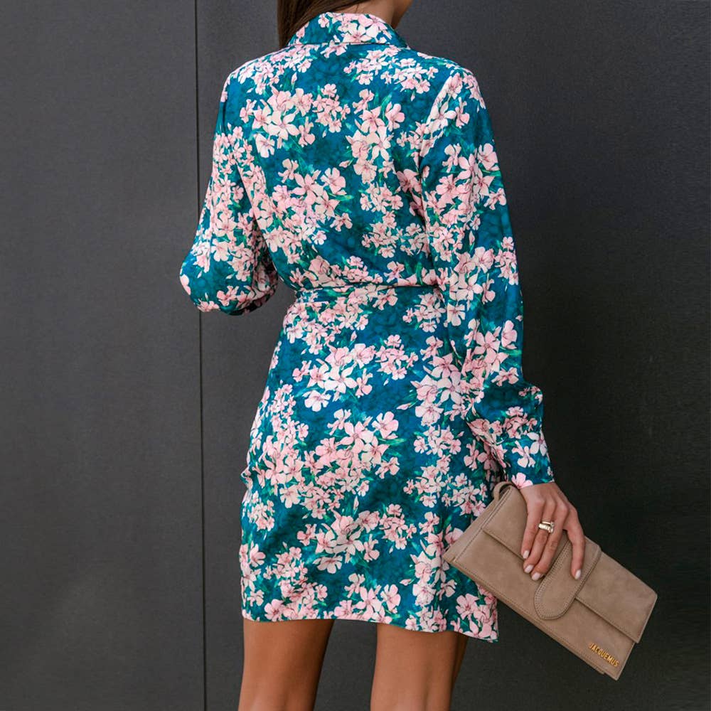 Stylish lapel high waist button-up short dress