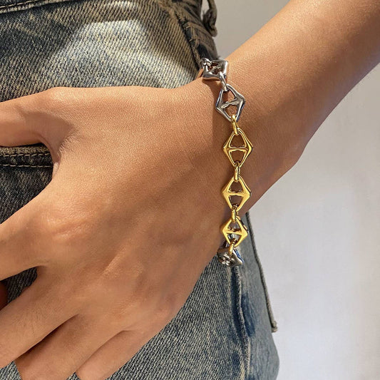 Two-Tone Metal Chain Bracelet in Titanium Steel
