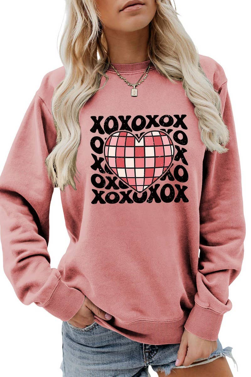 VALENTINE DAY XO PLAID HEART PRINT SWEATSHIRT_CWTSTL0981