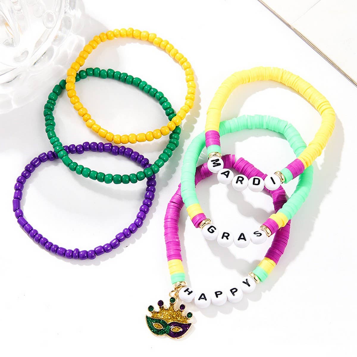 MASK PENDANT RICE BEAD SOFT CLAY BRACELET SET_CWMM3533