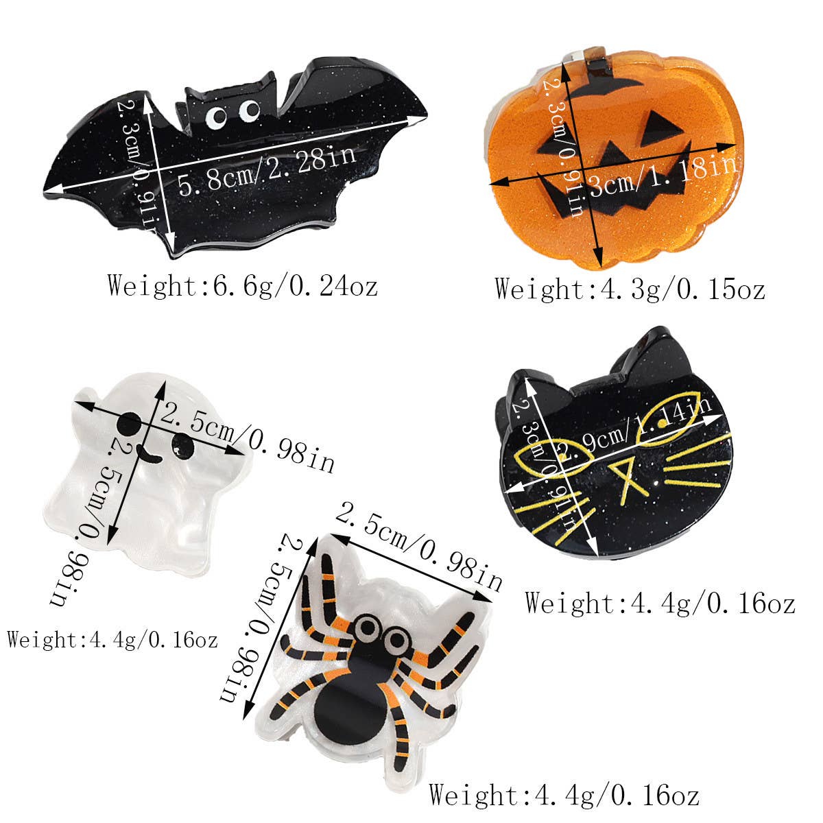 Halloween Mini Hair Claw Set, Bat Ghost Pumpkin