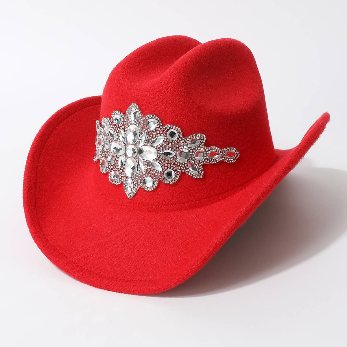 Luxury Rhinestone Felt Western Cowboy Fedora Hat_CWAH3626