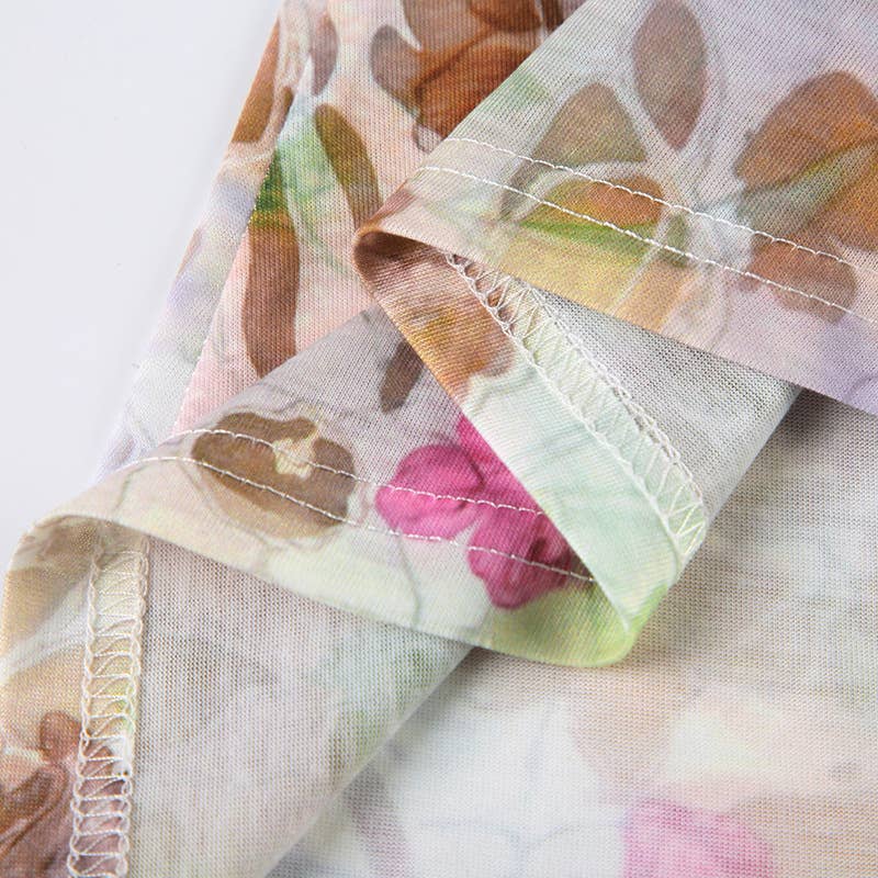 Vacation-style floral print irregular strapless