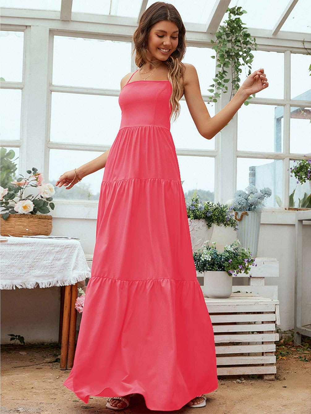 Waistband halter temperament swing long dress