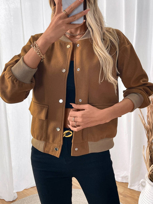 STAND-UP COLLAR WOMEN'S BASEBALL JACKET CARDIGAN