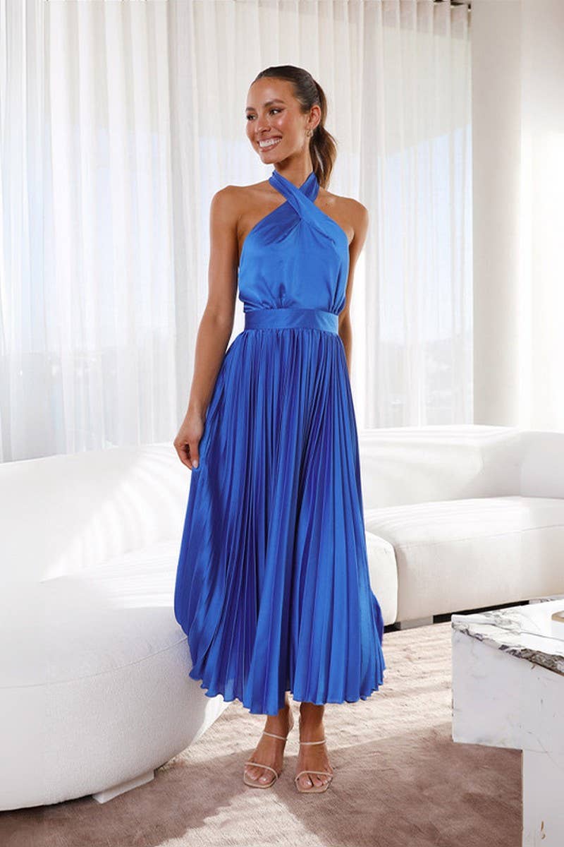 SOLID COLOR SLEEVELESS V NECK DRESS_CWDTD0142