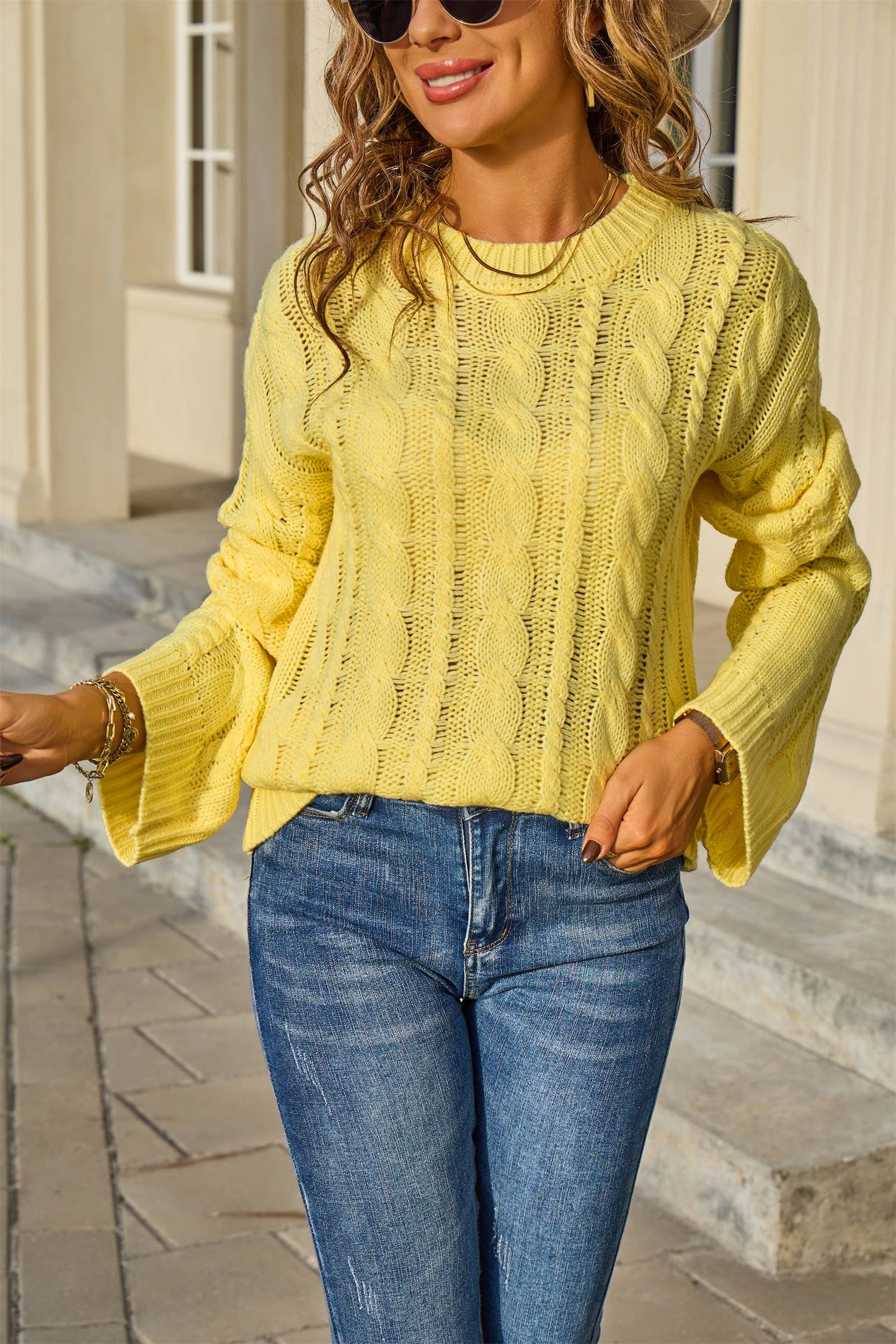 Solid-colored twisted round-neck loose sweater