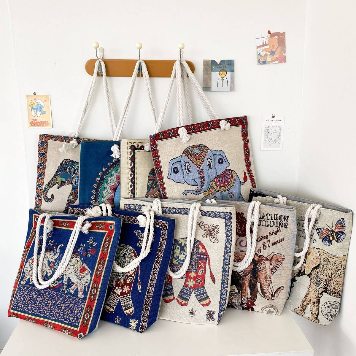 VINTAGE ANIMAL EMBROIDERED CANVAS TOTE BAG_CWAB1679