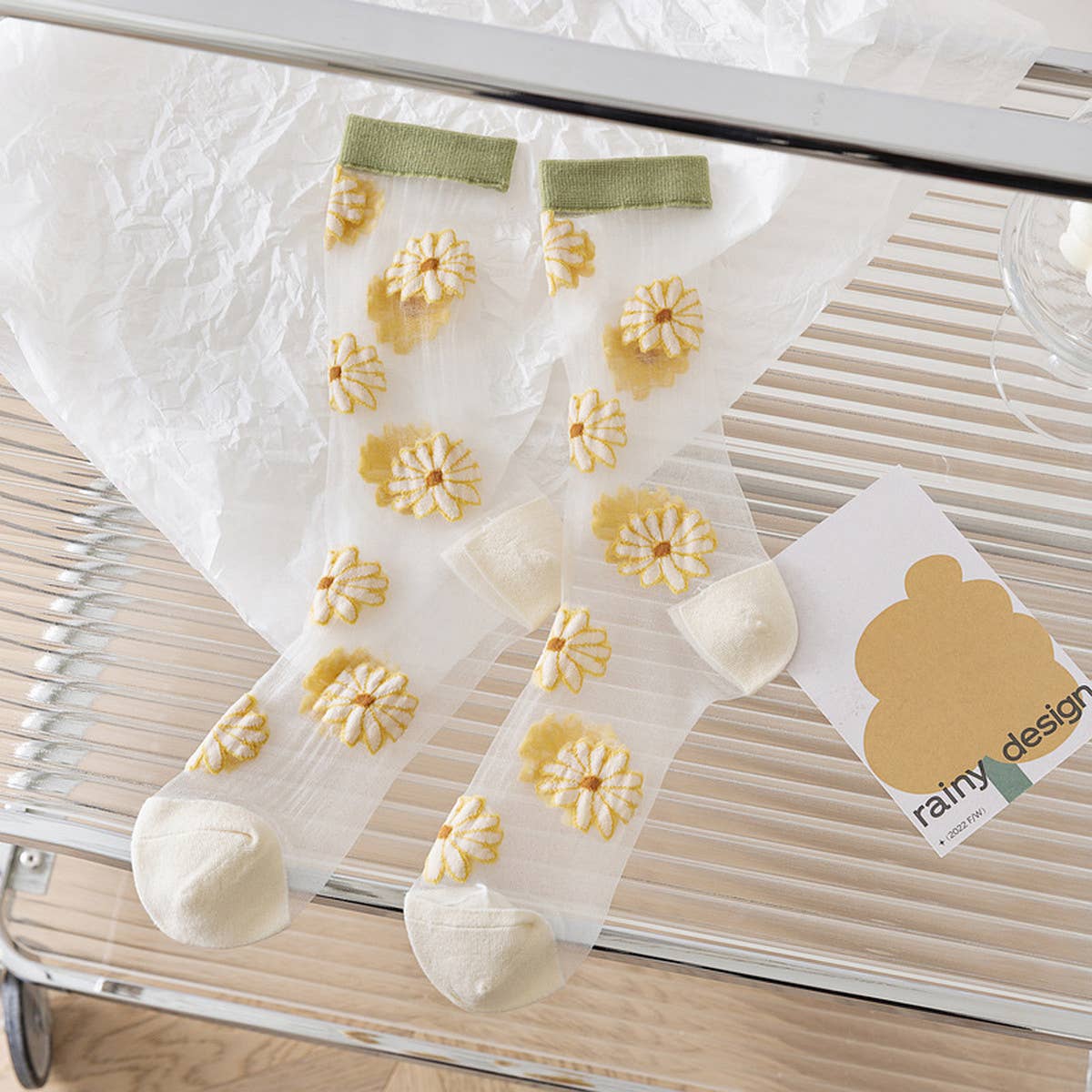 FLORAL SUMMER SHEER MESH SOCKS FOR WOMENS