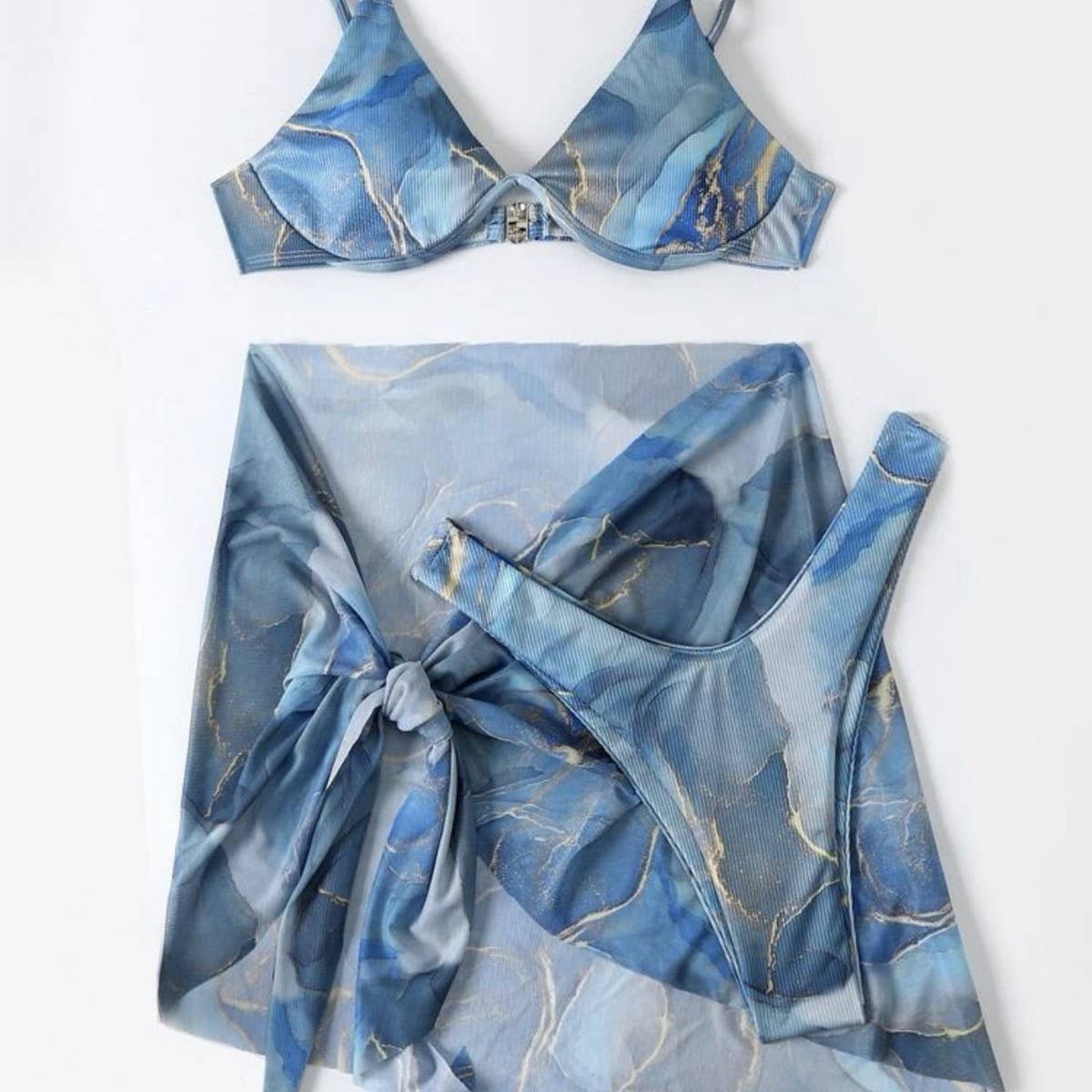Marble Print Bikini Set - Sexy 3 Piece Swimsuit