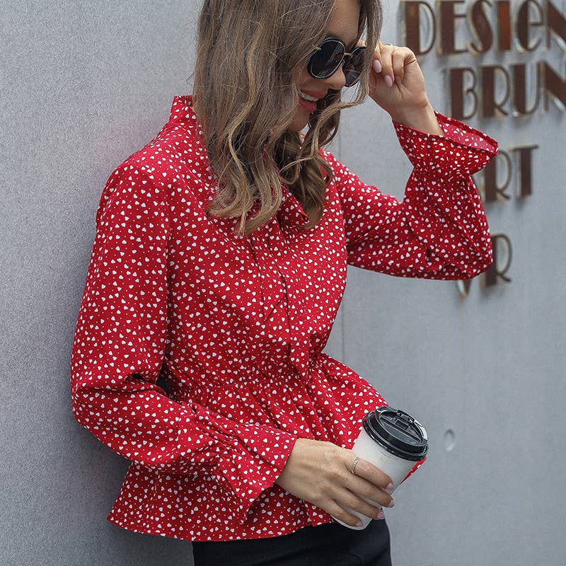 SLIM-FIT PRINTED LACE-UP JUMPER RED CHIFFON SHIRT