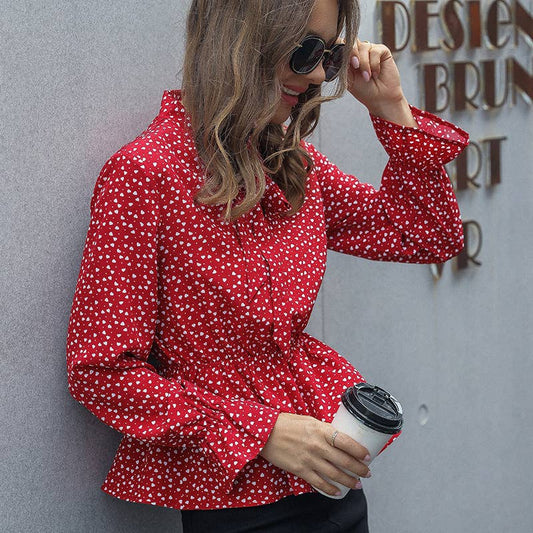 SLIM-FIT PRINTED LACE-UP JUMPER RED CHIFFON SHIRT