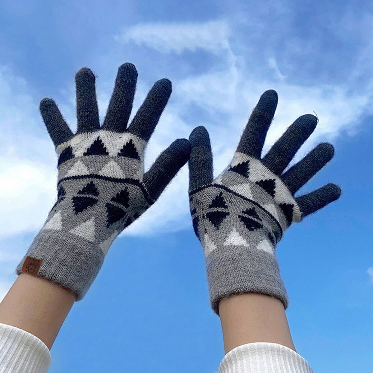 KNITTED FLEECE PLAID TOUCH SCREEN WARM GLOVES_CWAG0371