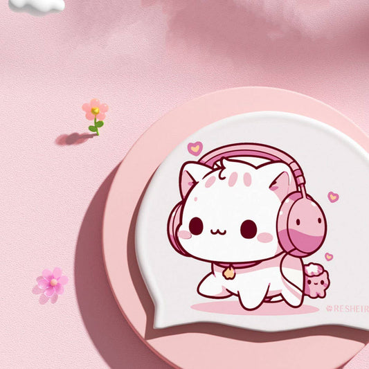 Girls Silicone Swim Cap Waterproof Cartoon Print