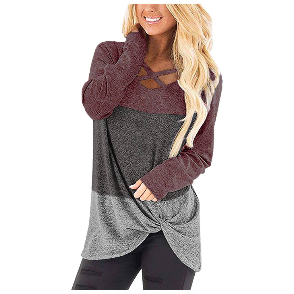 LONG SLEEVE SHIRT WITH A CROSS CHEST COLOR TWIST