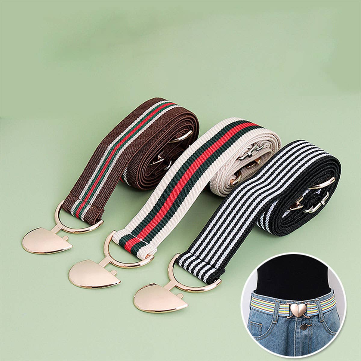 HEART HOOK ELASTIC ADJUSTABLE BRAIDED BELT_CWABE0679