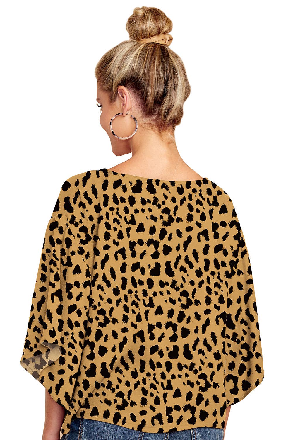 V-neck knotted printed loose sleeved top