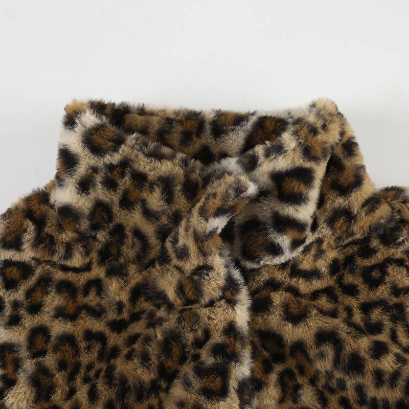 LEOPARD PRINT FUR LAPEL BAGGY VINTAGE ZIP HOODIE