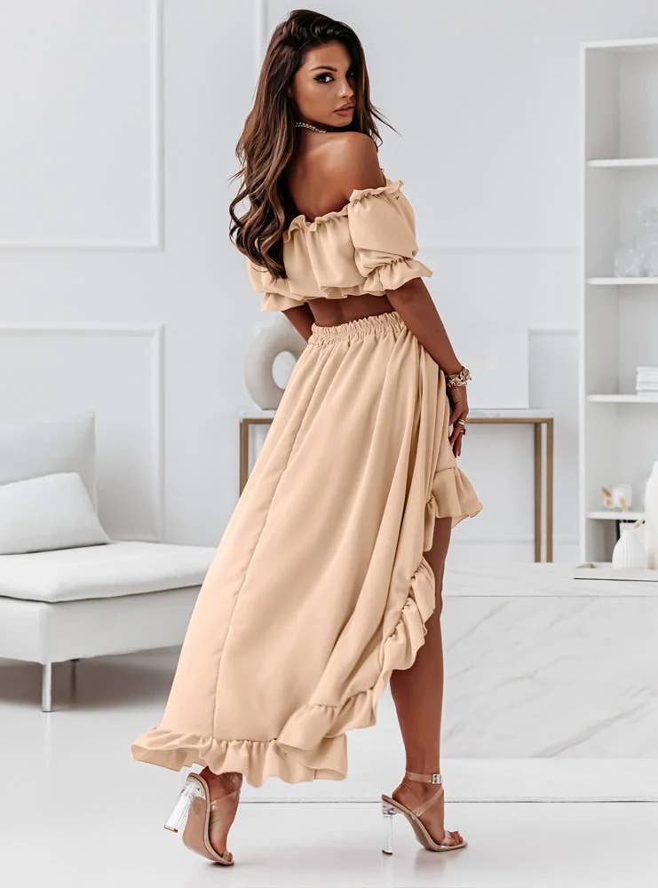 RUFFLED SKIRT IRREGULAR SHORT SLEEVE TWO-PIECE SET