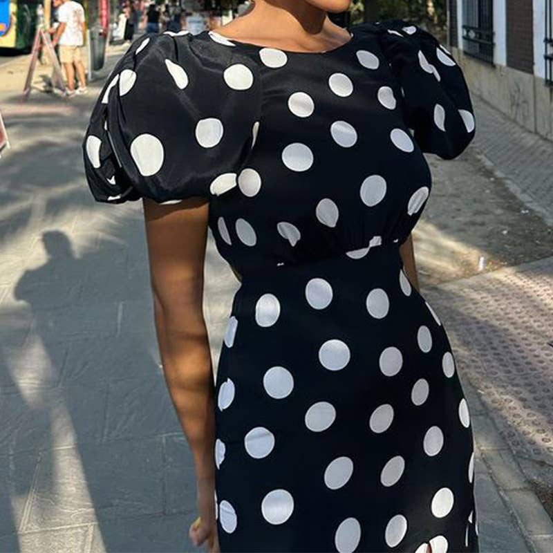 STYLE PRINT PUFFED SLEEVE HALTER LONG DRESS