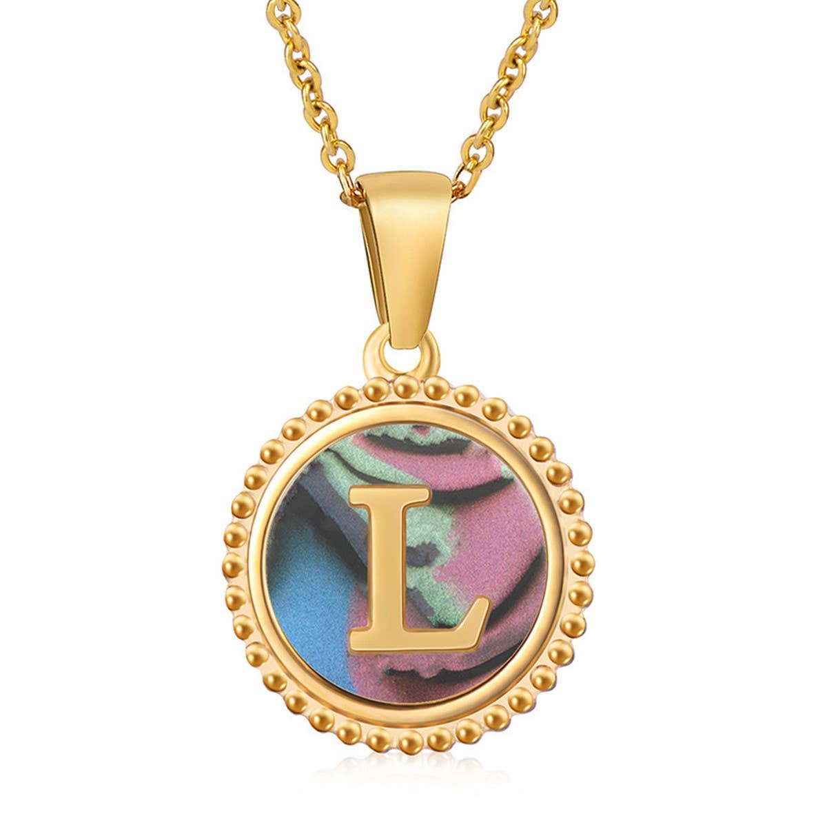 CWAJE1942_Simple Round Colorful Shell Letter Necklace