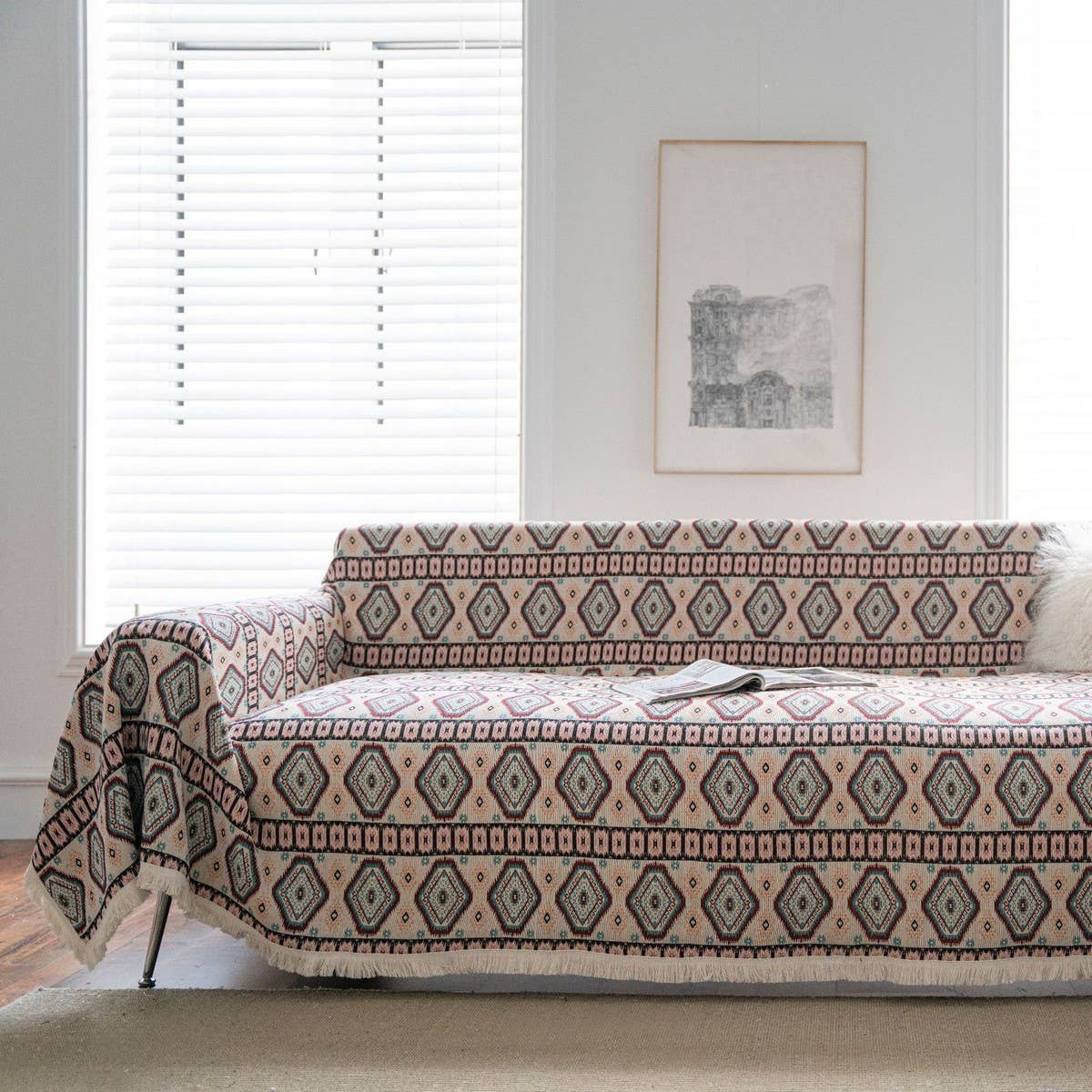 BLUE FLORAL JACQUARD SOFA THROW_CWMM1647