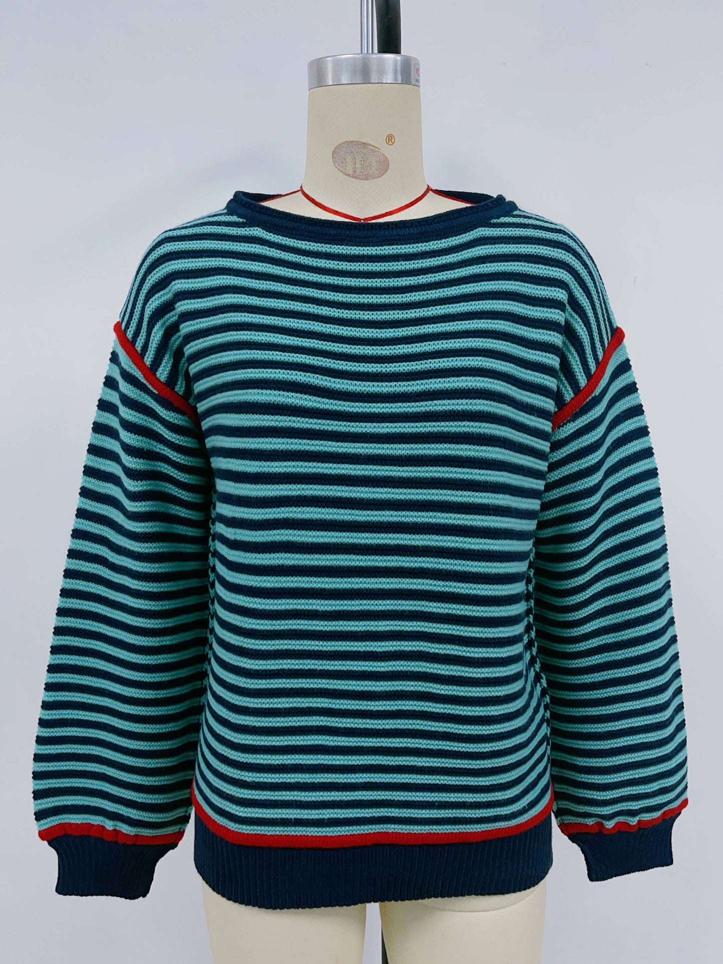 Striped round-neck loose long-sleeved sweater