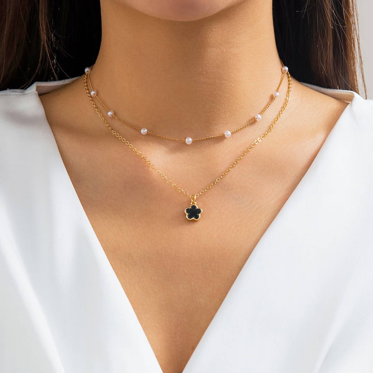 SIMPLE IMITATION PEARL BEADED FLOWER NECKLACE_CWAJE1133