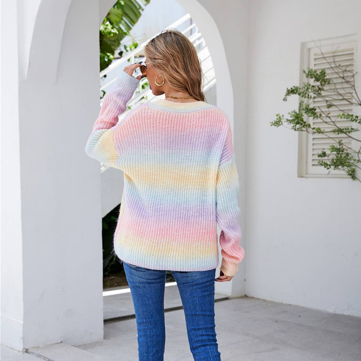 Tie-dye V-neck pullover fashion personality sweater
