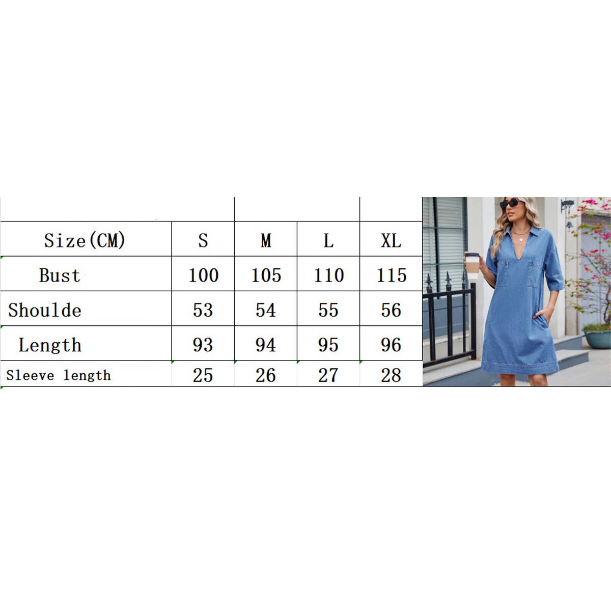 V-neck lapel loose solid color denim dress