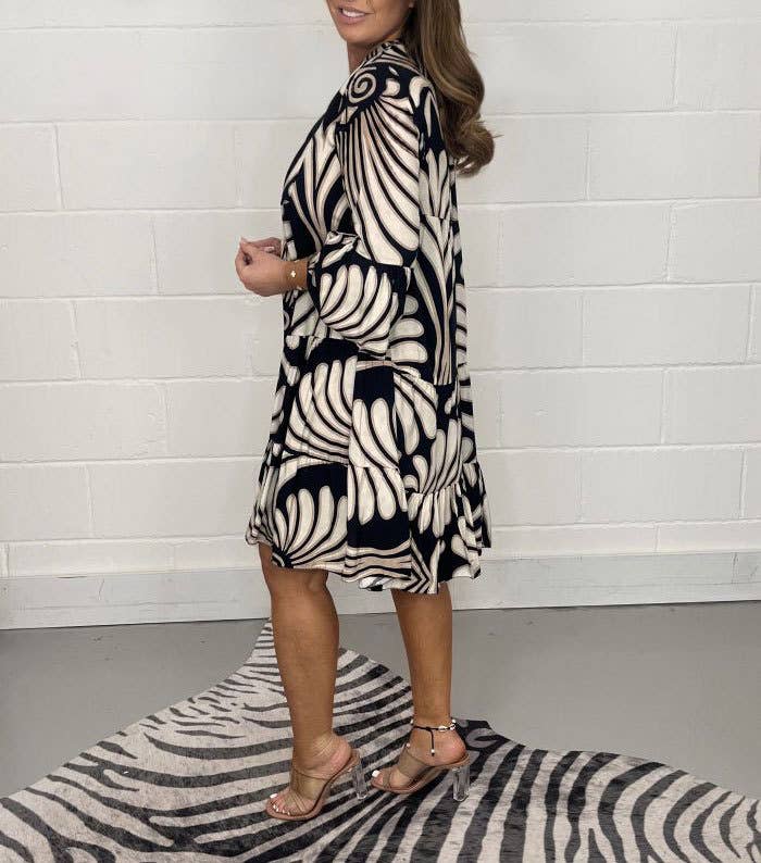 ETHNIC STYLE PRINT CASUAL SINGLE-BREASTED DRESS