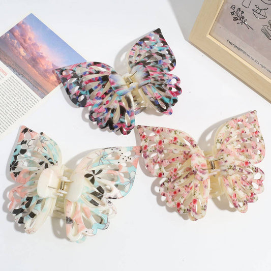 Sweet and cool Gradient Floral Butterfly Hair Claw