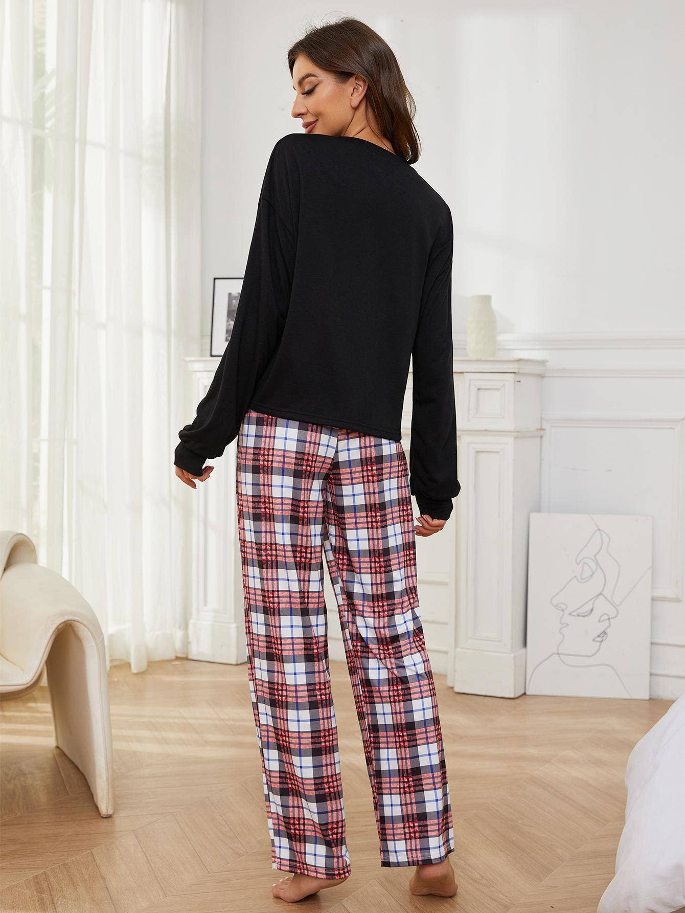TWO-PIECE PLAID PRINTED TROUSERS LOUNGEWEAR