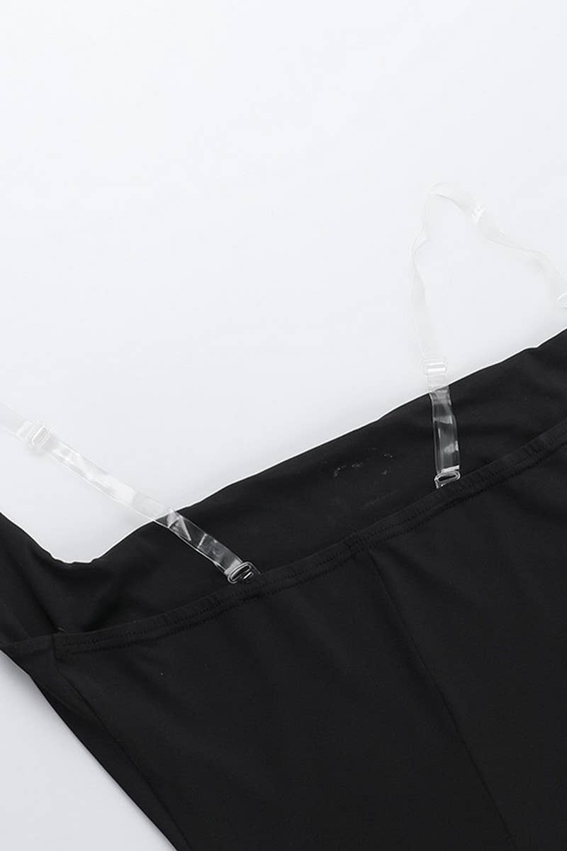 CWDMD5086_SCALLOPED EDGE COWL NECK SLIT BODYCON CAMI DRESS